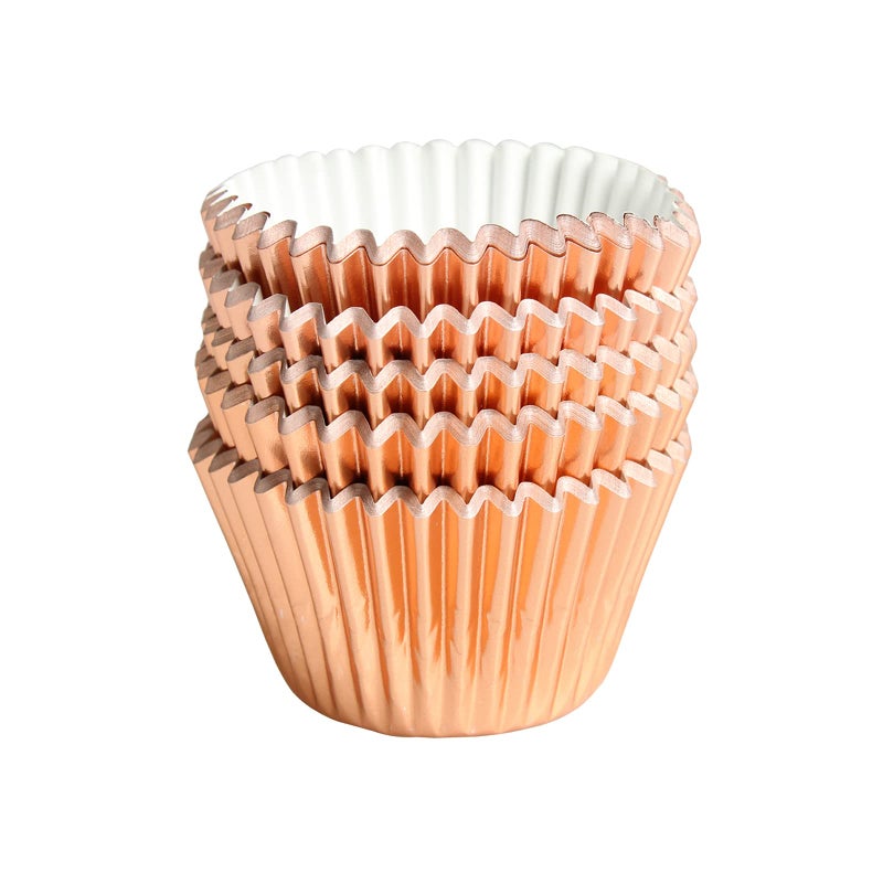 MEETINGU Rose Gold Foil Muffin Cupcake Liners case Baking Cups,Foil Cupcake Liners Standard Baking Cups Pack of 100 - Image 1